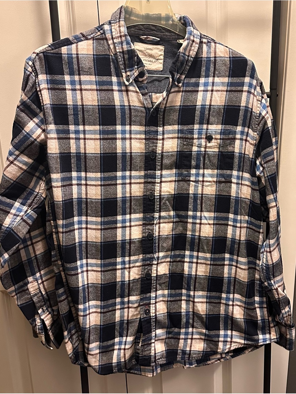 Men's Blue & White Plaid Button-Up Shirt